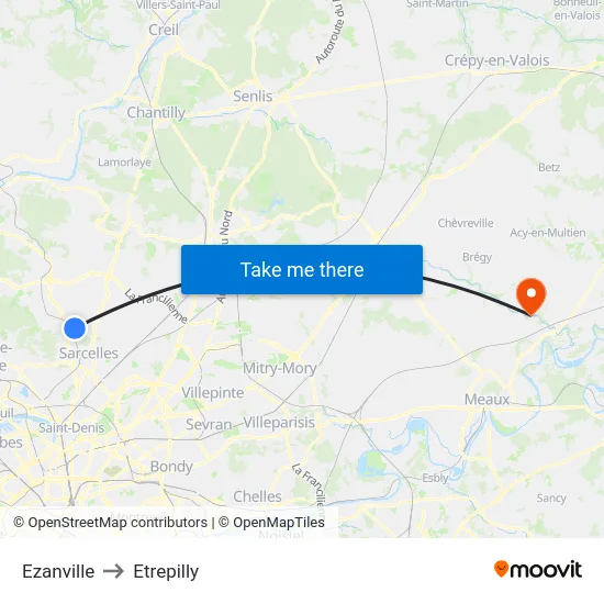 Ezanville to Etrepilly map