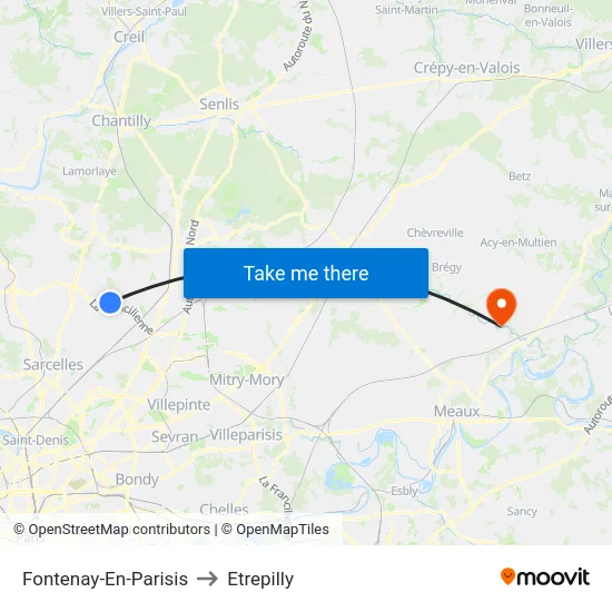 Fontenay-En-Parisis to Etrepilly map