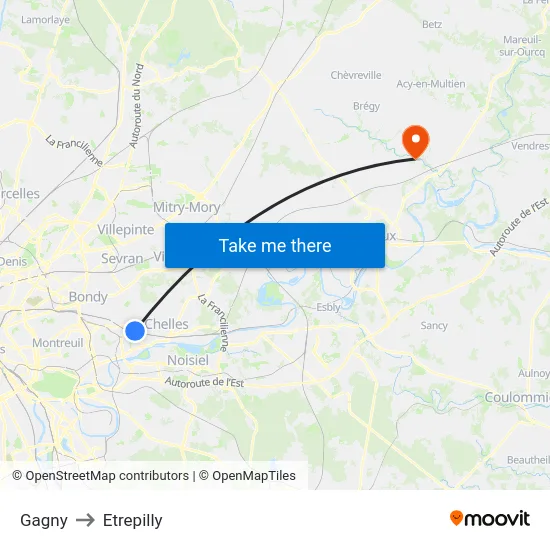 Gagny to Etrepilly map
