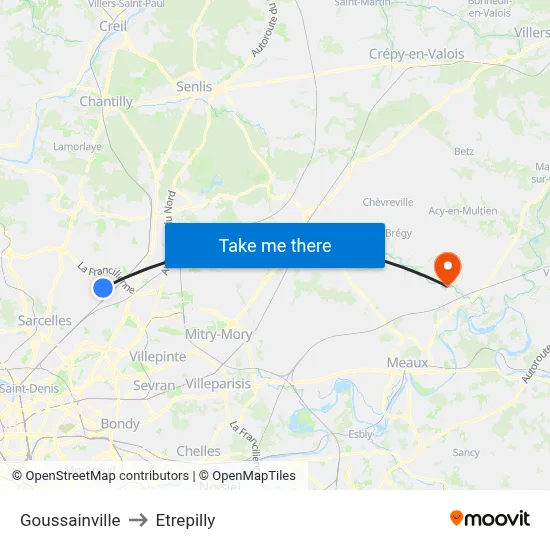 Goussainville to Etrepilly map