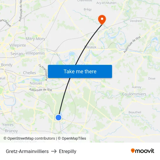 Gretz-Armainvilliers to Etrepilly map