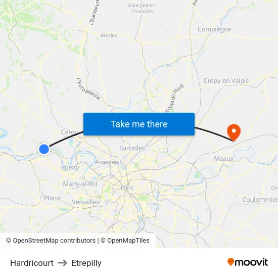 Hardricourt to Etrepilly map