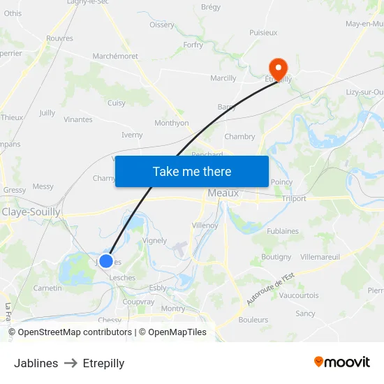 Jablines to Etrepilly map