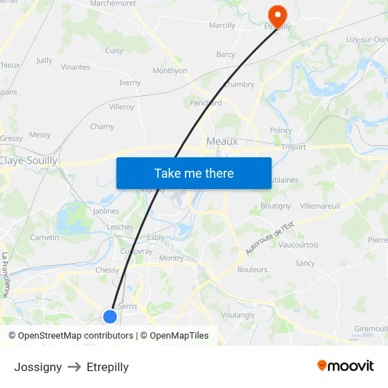 Jossigny to Etrepilly map