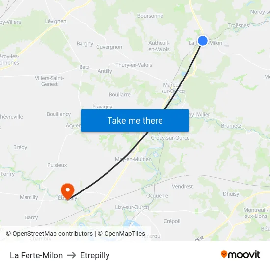 La Ferte-Milon to Etrepilly map