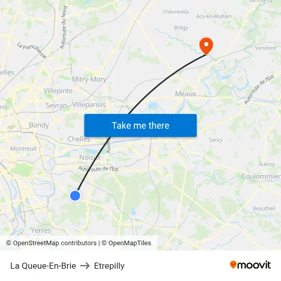 La Queue-En-Brie to Etrepilly map