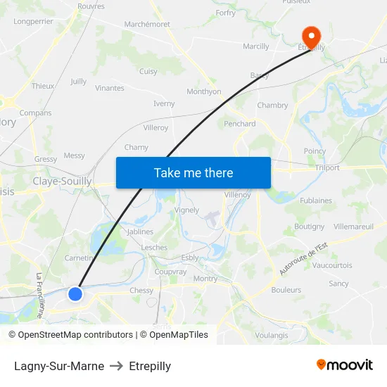 Lagny-Sur-Marne to Etrepilly map