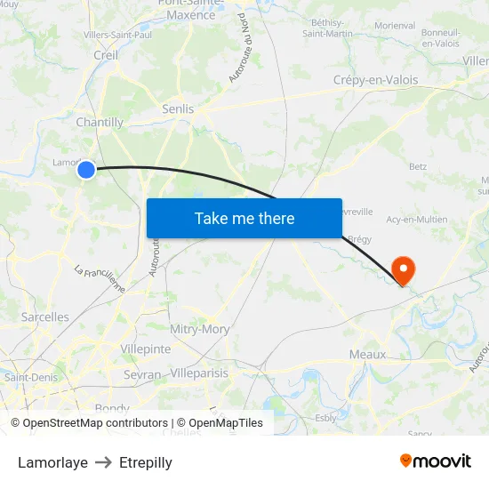 Lamorlaye to Etrepilly map