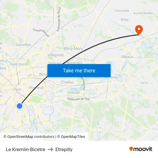 Le Kremlin-Bicetre to Etrepilly map