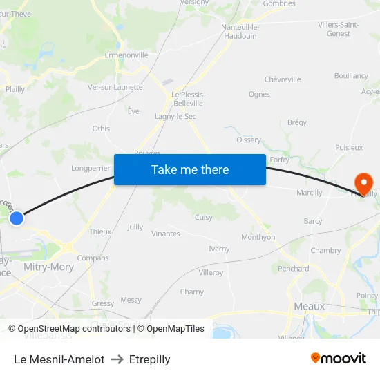 Le Mesnil-Amelot to Etrepilly map