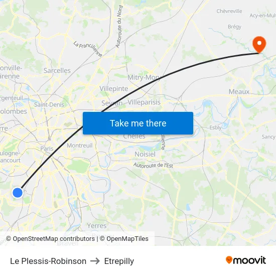 Le Plessis-Robinson to Etrepilly map