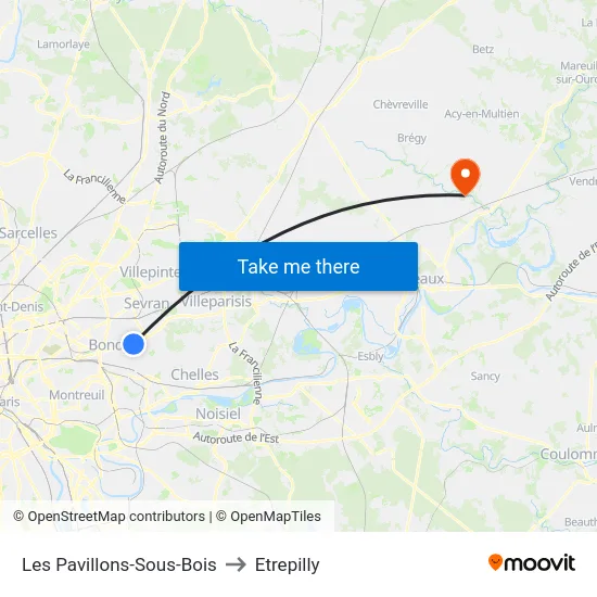 Les Pavillons-Sous-Bois to Etrepilly map