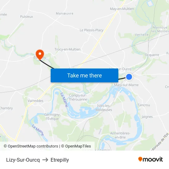 Lizy-Sur-Ourcq to Etrepilly map