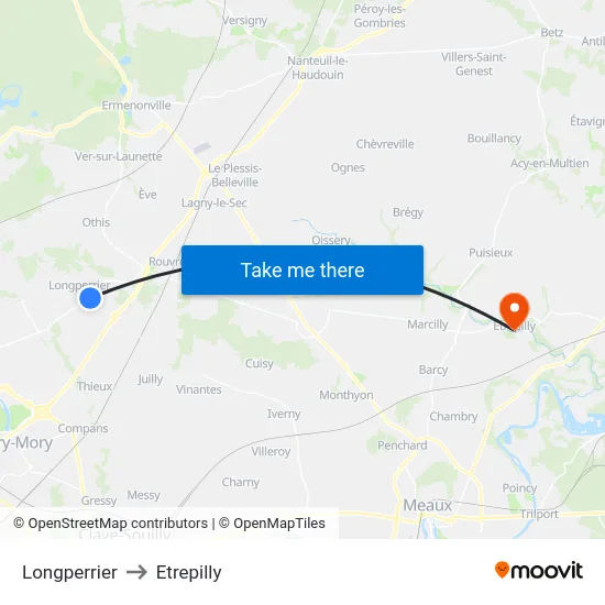 Longperrier to Etrepilly map