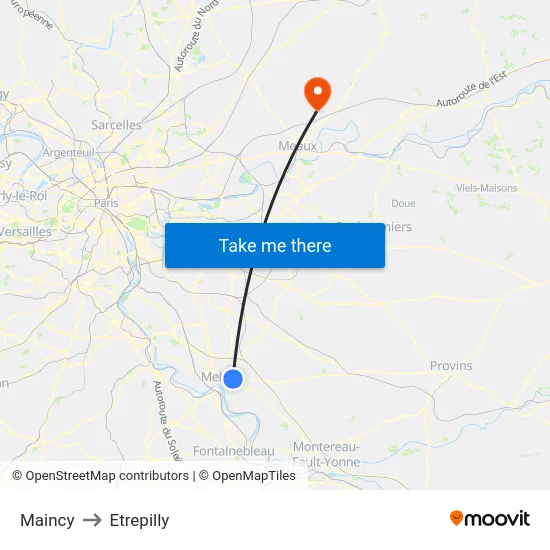 Maincy to Etrepilly map