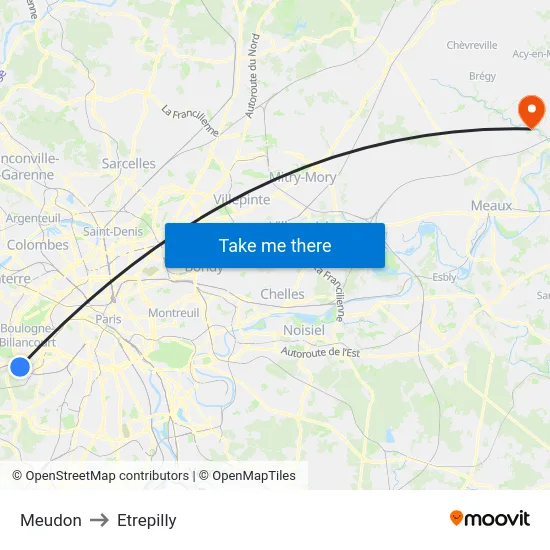 Meudon to Etrepilly map