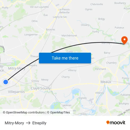 Mitry-Mory to Etrepilly map