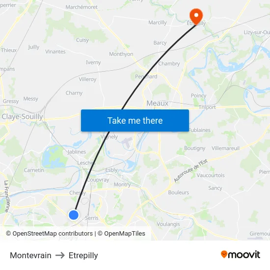 Montevrain to Etrepilly map