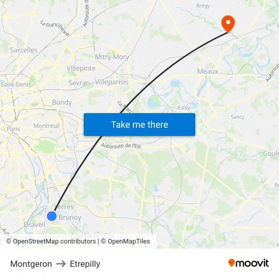 Montgeron to Etrepilly map