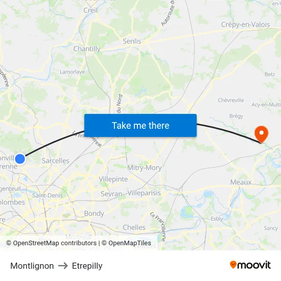 Montlignon to Etrepilly map