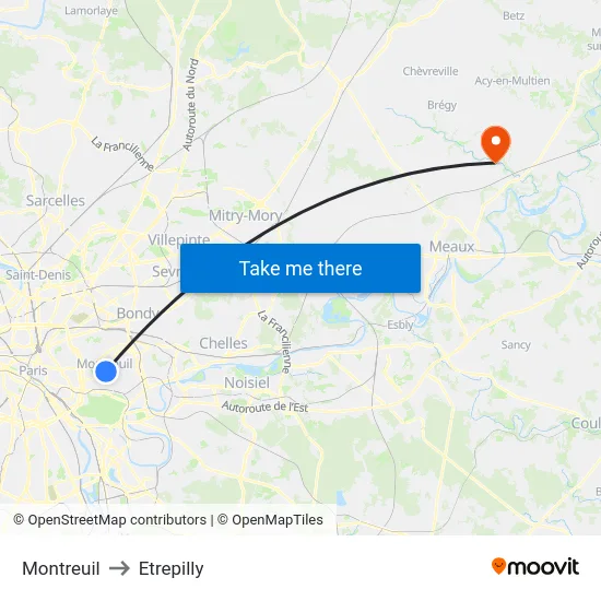 Montreuil to Etrepilly map
