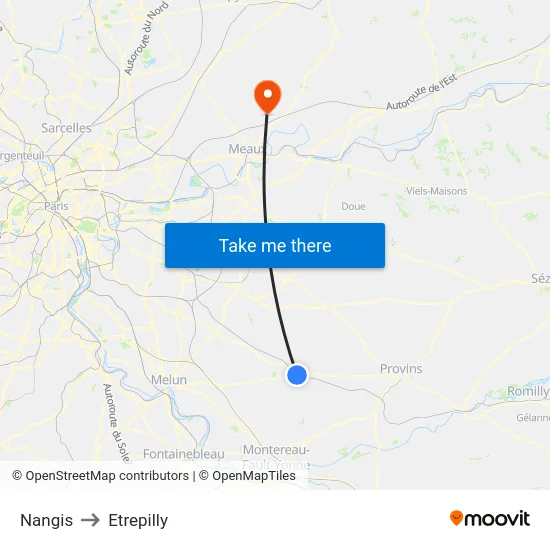 Nangis to Etrepilly map