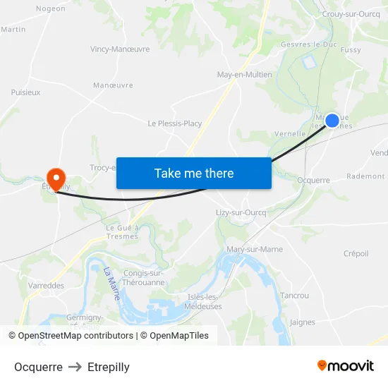 Ocquerre to Etrepilly map