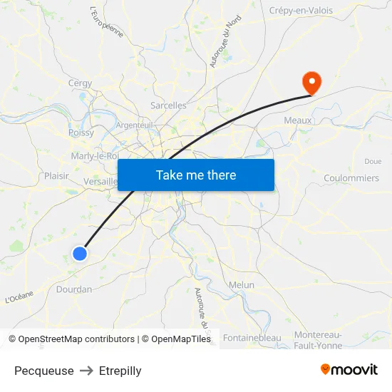 Pecqueuse to Etrepilly map