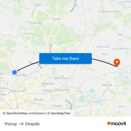 Piscop to Etrepilly map