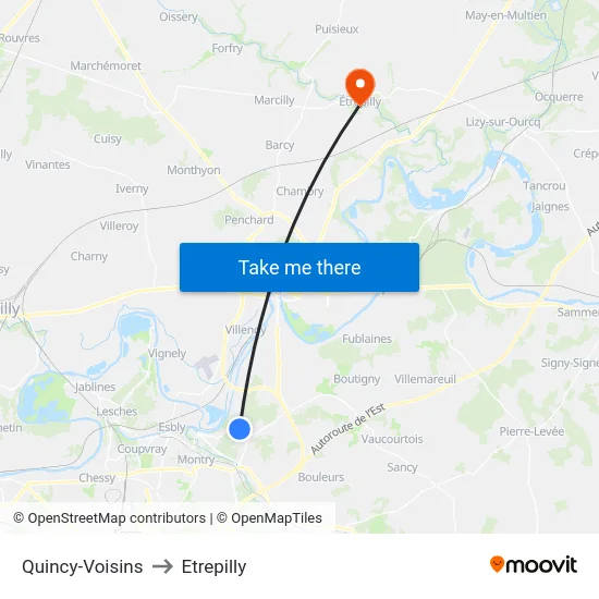 Quincy-Voisins to Etrepilly map