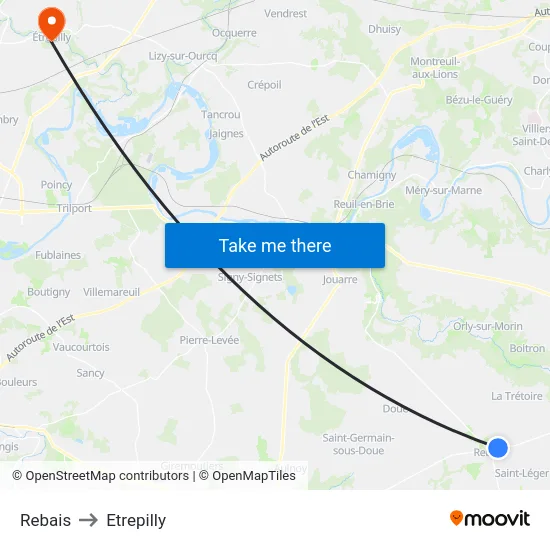 Rebais to Etrepilly map