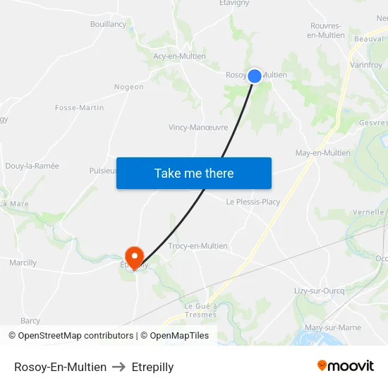 Rosoy-En-Multien to Etrepilly map