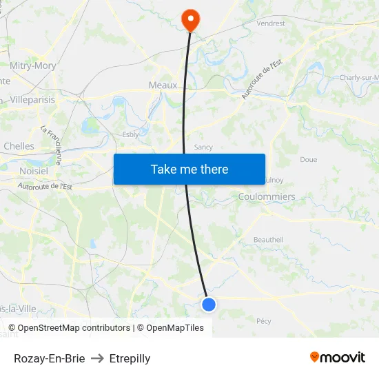 Rozay-En-Brie to Etrepilly map