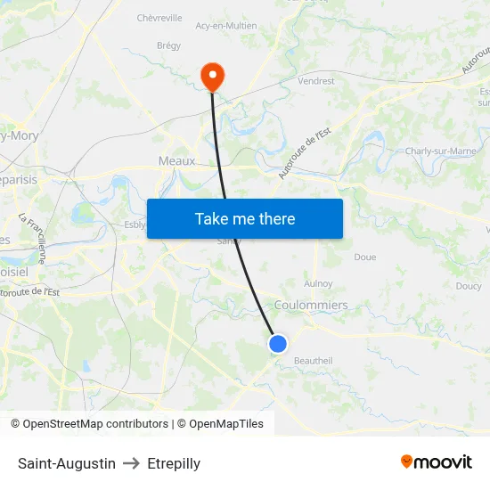 Saint-Augustin to Etrepilly map
