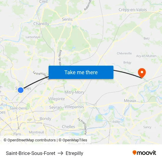 Saint-Brice-Sous-Foret to Etrepilly map