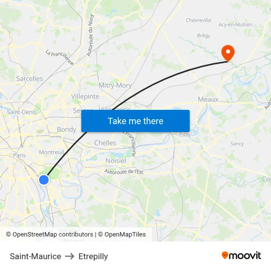 Saint-Maurice to Etrepilly map