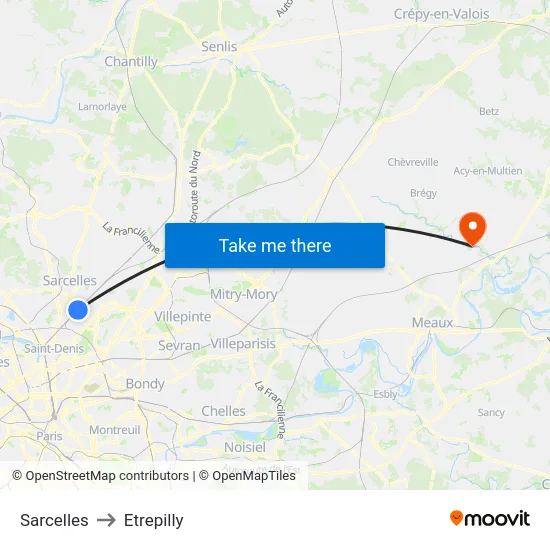 Sarcelles to Etrepilly map