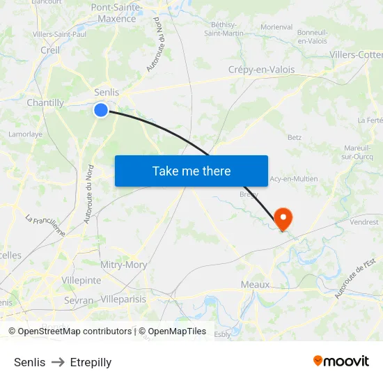 Senlis to Etrepilly map