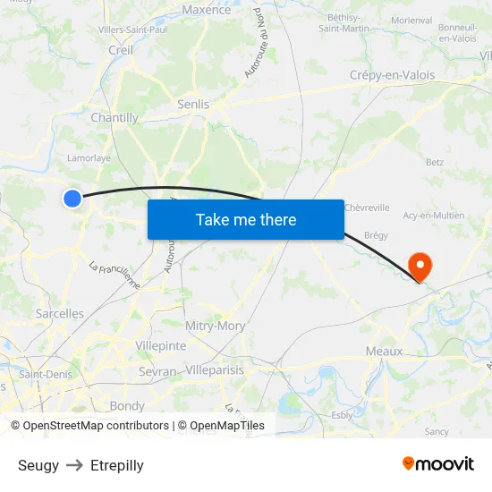 Seugy to Etrepilly map