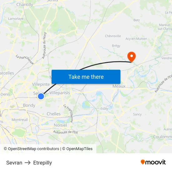 Sevran to Etrepilly map