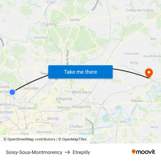 Soisy-Sous-Montmorency to Etrepilly map