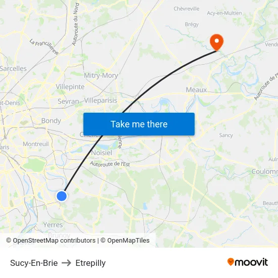 Sucy-En-Brie to Etrepilly map