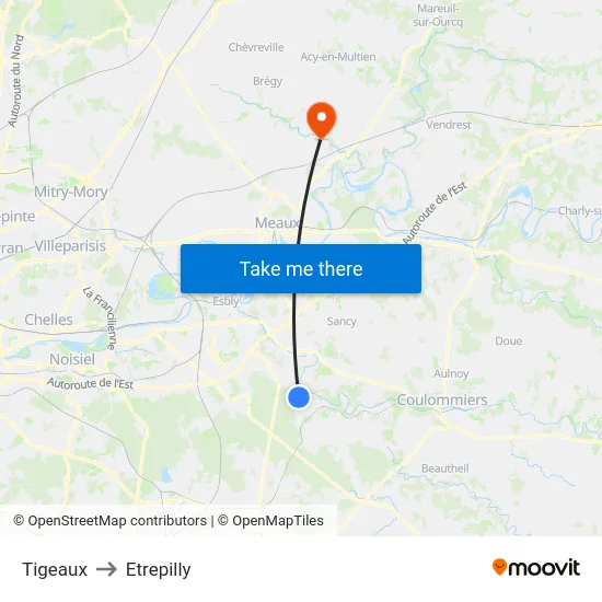 Tigeaux to Etrepilly map