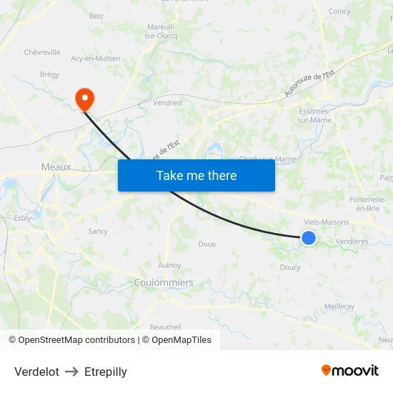 Verdelot to Etrepilly map