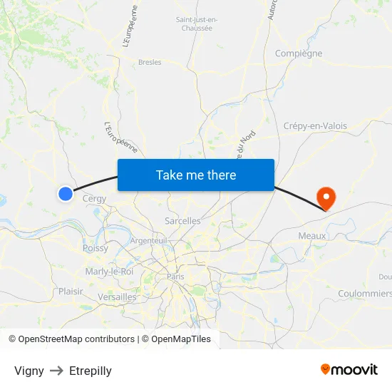 Vigny to Etrepilly map