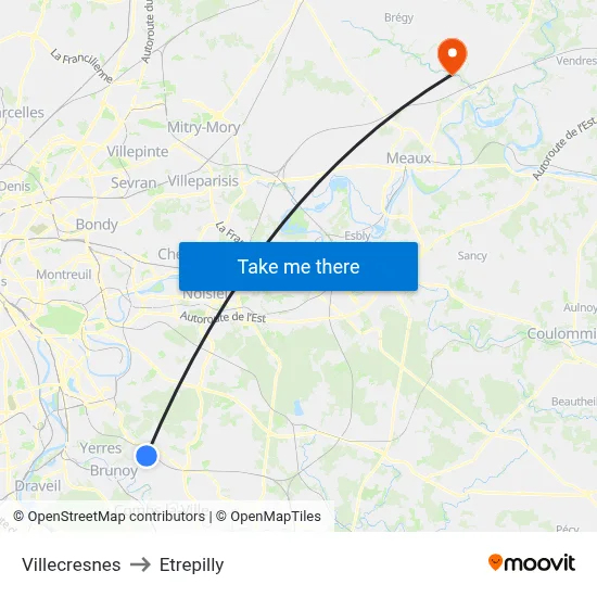 Villecresnes to Etrepilly map