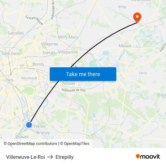 Villeneuve-Le-Roi to Etrepilly map