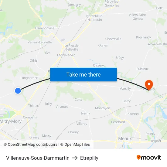 Villeneuve-Sous-Dammartin to Etrepilly map