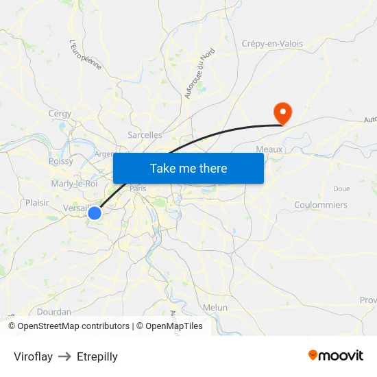 Viroflay to Etrepilly map