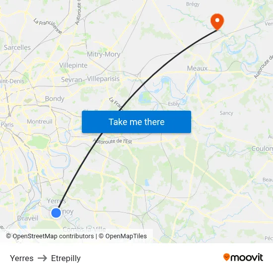 Yerres to Etrepilly map